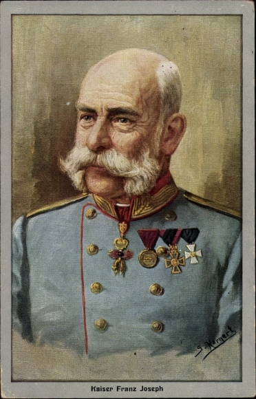 Künstler Ak Hornert, G., Kaiser Franz Joseph I., Portrait in Uniform, Orden