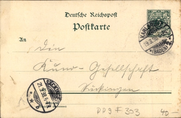 Papeteria pocztowa lito Karlsruhe, Pozdrowienia od Moninger, Kaiserstraße 142, Mała Hala, Duża Hala