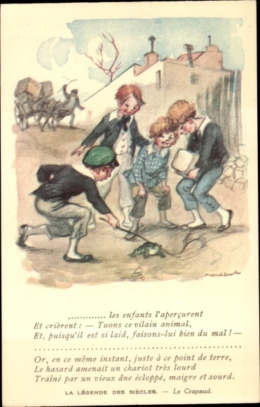 Artysta KP Poulbot, Francisque, La Legende des Siecles, Le Crapaud, dzieci bawiące się ropuchą