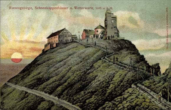 Postcard Malá Úpa Kleinaupa Giant Mountains Region Königgrätz, Sněžka, weather station
