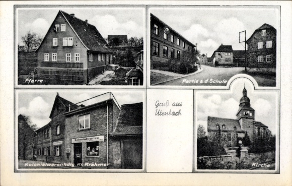 Postcard Utenbach Apolda in Weimarer Land Thuringia, parish, party at the school, colonial goods Krähmer