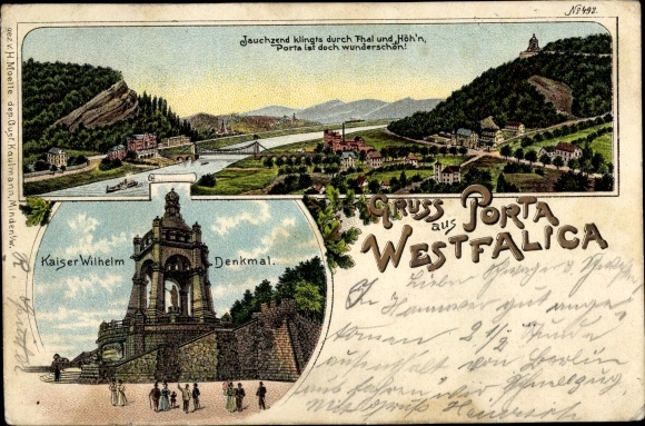 Litho Porta Westfalica in Westfalen, Denkmal Kaiser Wilhelm I., Panorama