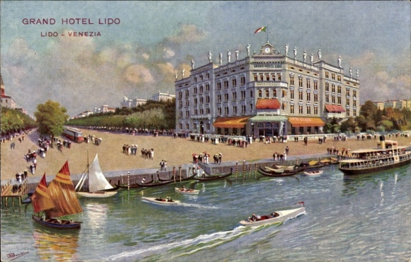 Artist Postcard Lido di Venezia Veneto, Grandhotel Lido