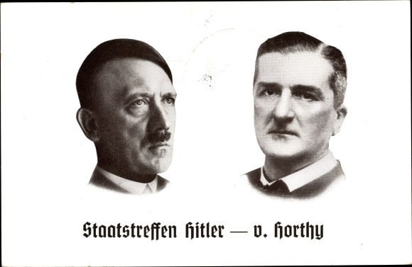 Postcard Adolf Hitler, General v. Horthy, portrait