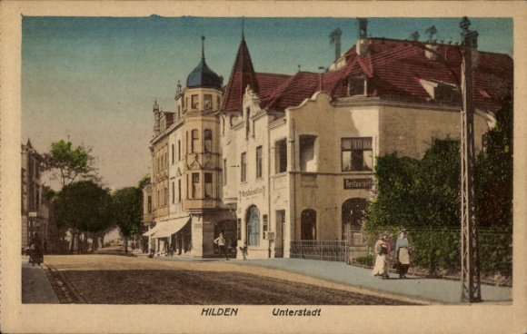 Ak Hilden im Rheinland, Stadtansicht  Unterstadt,  Gebäude, Straßenansicht