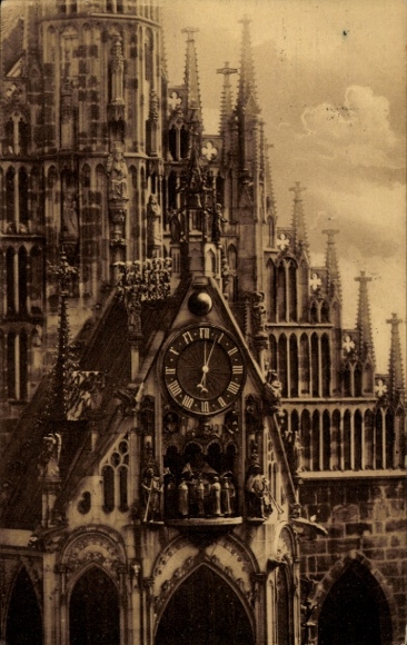 Ak Nürnberg in Mittelfranken, Männleinlaufen an der Frauenkirche