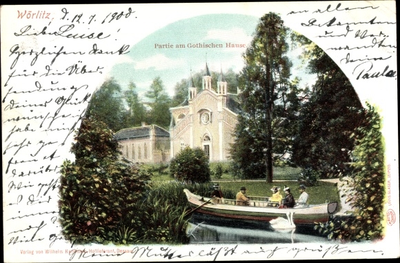 Postcard Oranienbaum Wörlitz in Anhalt, parks, lot at the Gothic house