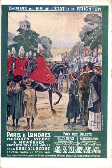 Artysta KP Chemins de Fer de l'Ouest, Paryż, Londyn, żołnierze na koniach