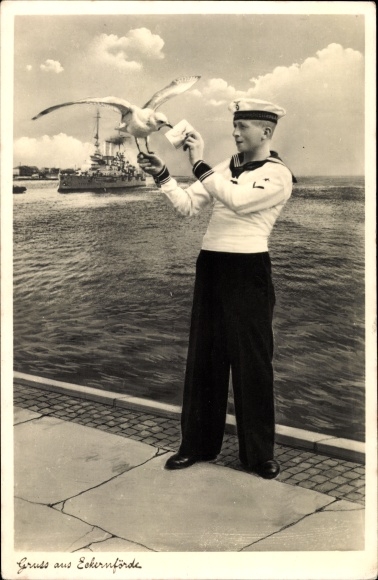 PC greetings from Eckernförde, German Wehrmacht, Navy, sailor with seagull, letter