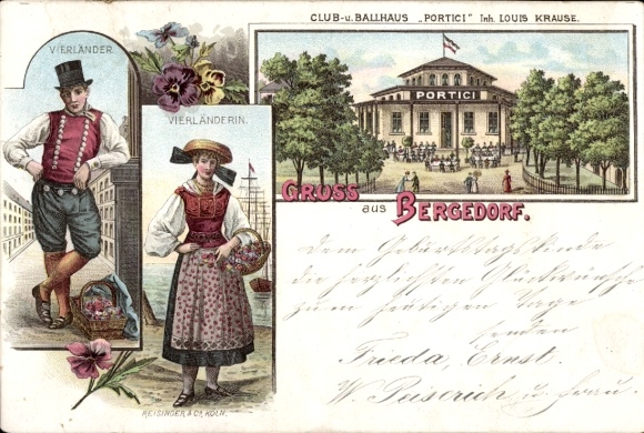 Chromo-Litho Hamburg Bergedorf, Clubhouse, Ballhaus Portici, Vierländer, Vierländerin
