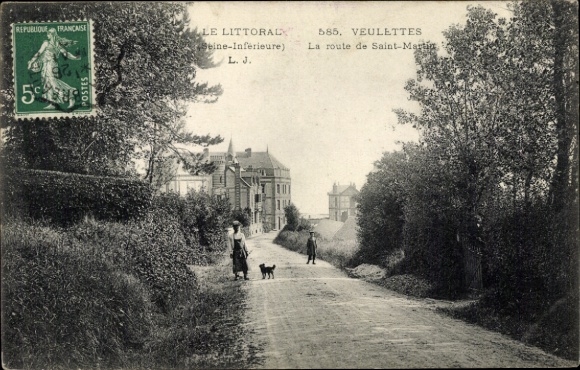 Postcard Veulettes sur Mer Seine Maritime, road to Saint Martin