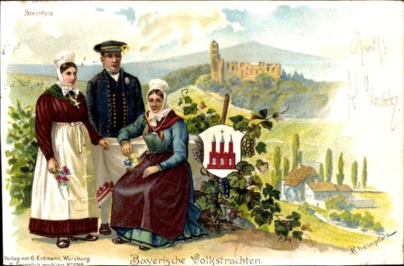 litho Steinfeld in de Pfalz, Beierse klederdracht, wapenschild