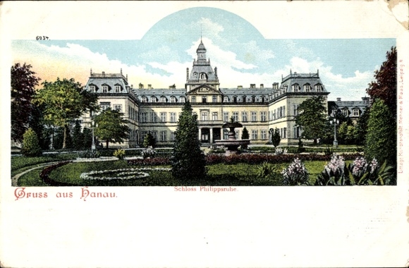 Ak Hanau am Main, Schloss Philippsruhe, Gründerzeitstil, Blumengarten, Postkarte