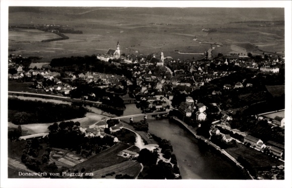 Postcard Donauwörth in Swabia Bavaria, aerial photograph