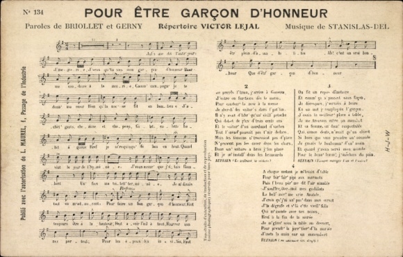 Song Postcard Pour etre garcon d'honneur, Briollet et Gerny, Stanislas-Del