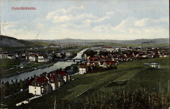 Postcard Untertürkheim Stuttgart in Württemberg, river landscape, houses, vineyards