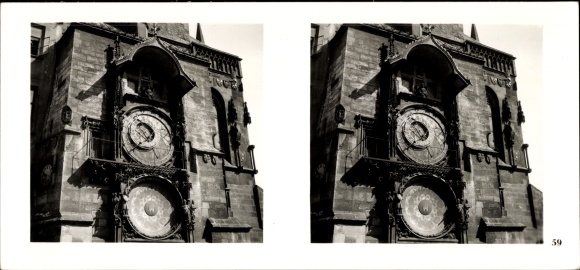 Stereo Raumbild Foto Praha Prag, Altstadt, Altstädter Ring, Rathaus, astronomische Kunst-Uhr