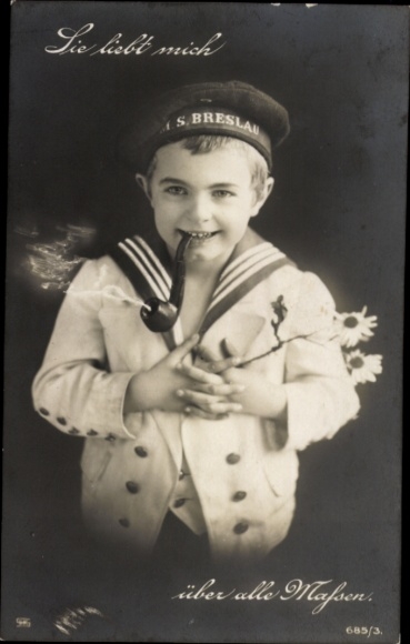 Photo Postcard boy with tobacco pipe in mouth, sailor