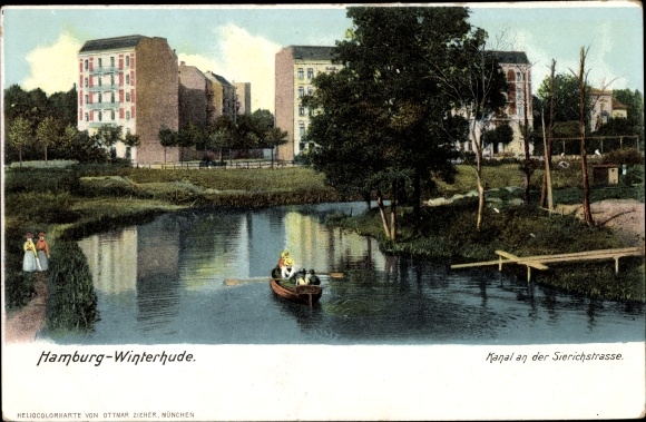 Postcard Hamburg Nord Winterhude, canal on Sierichstrasse