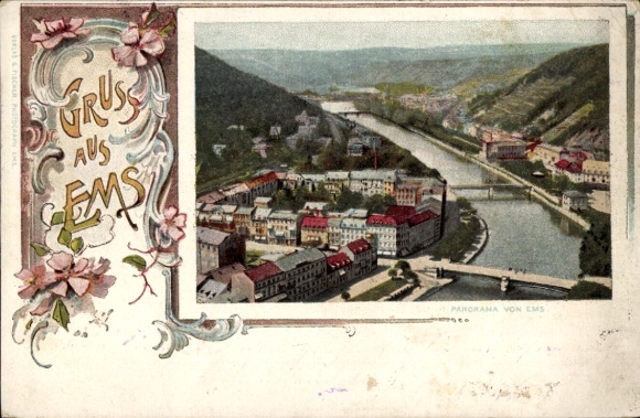 Passepartout Postcard Bad Ems an der Lahn, Panorama