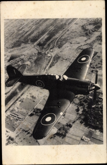 Postcard Dutch military aircraft, Hawker Hurricane Jachtvliegentuig, fighter plane