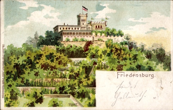 Kunstenaar litho Linke, P., Radebeul Saksen, Berggaststätte Friedensburg