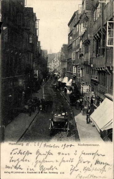 PC Hamburg Mitte Neustadt, Dammtor, Niedernstraße, street view, 1900, PC, greetings