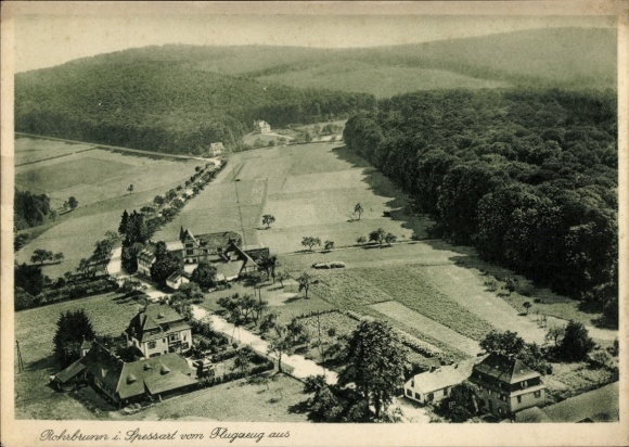Postcard Rohrbrunn Weibersbrunn in the Spessart, aerial photograph