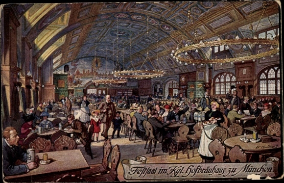 KP artystyczna Quidenus, F., Monachium, Bawaria, sala balowa w królewskim Hofbräuhaus