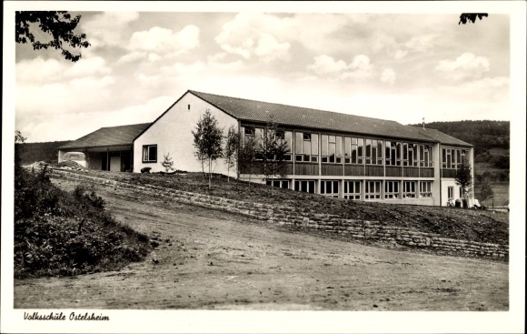 Postcard Ostelsheim in the northern Black Forest, elementary school