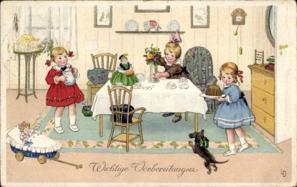 Artist Postcard Congratulations Birthday, Children, Dachshund, Meissner & Book 2443
