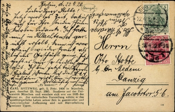 Artist Postcard Spitzweg, Carl, He is coming, soldiers