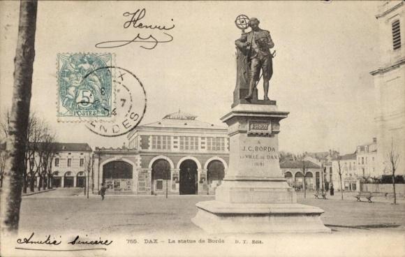 Postcard Dax Landes, statue of JC Borda, architecture, friendly, nostalgic