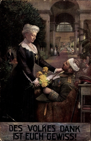 Artist Postcard Fischer, The people's thanks are certain, Empress Auguste Viktoria visits the hospital