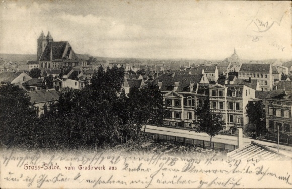 Postcard Groß Salze Salzelmen Schönebeck on the Elbe, town seen from the graduation tower