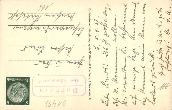 Postcard Basthorst in the Duchy of Lauenburg, street section, partial views, church