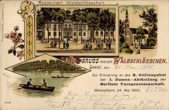 Litho Lanke Wandlitz in Brandenburg, Restaurant Waldschlösschen, Kirche, Berliner Turngenossenschaft