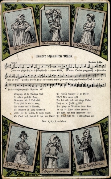 Artist song Postcard Schneider, Rud., Reinhold Fischer, Unnere schännsten Mähd, publishing house Wilhelm Vogel