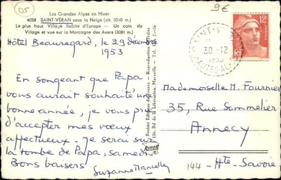 Postcard Saint Veran Hautes-Alpes, Ville sous la neige
