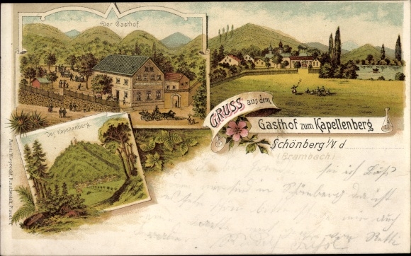 Chromo-Litho Schönberg am Kapellenberg Bad Brambach in Vogtland, Gasthof zum Kapellenberg
