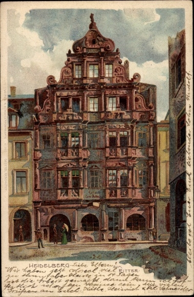 Kunstenaar litho moeder, K., Heidelberg am Neckar, Hotel Zum Ritter