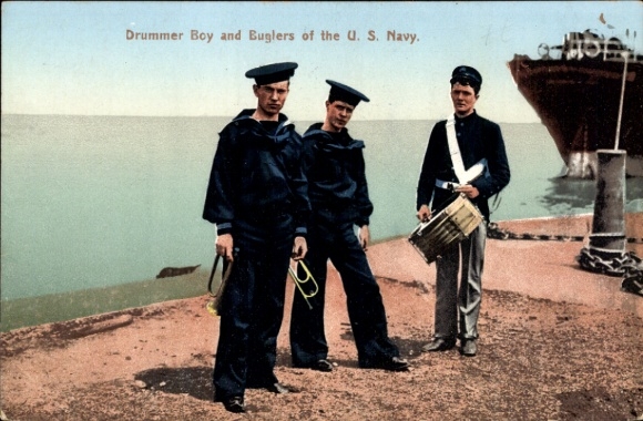 Ak Drummer Boy en bugels van de Amerikaanse marine