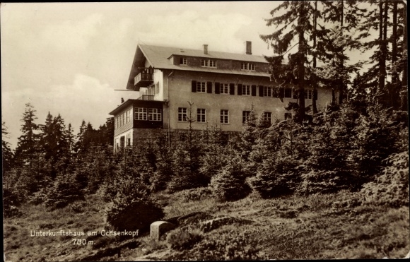Ak Fichtelgebirge Oberfranken Bayern, Unterkunftshaus am Ochsenkopf