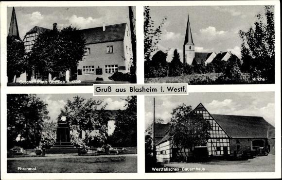 PC Blasheim Lübbecke in Ostwestfalen, commercial building, church, memorial, Westphalian farmhouse