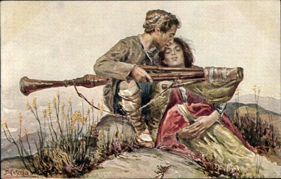 Künstler Ak Soldat mit einer Frau