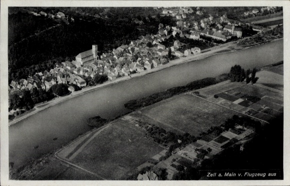 Postcard Zell am Main Lower Franconia, aerial photograph