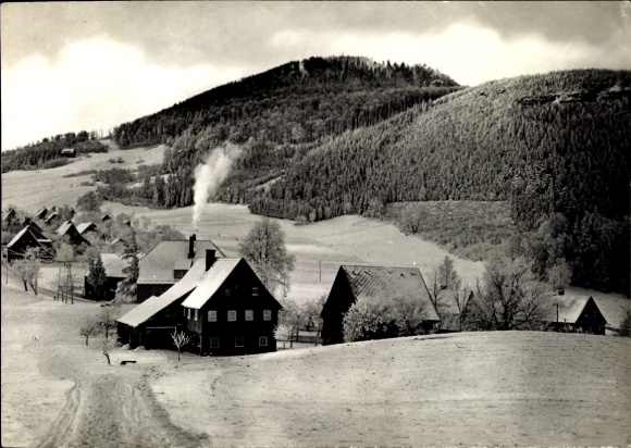 Postcard Waltersdorf (near Zittau) Großschönau in Upper Lusatia, partial view with Lausche