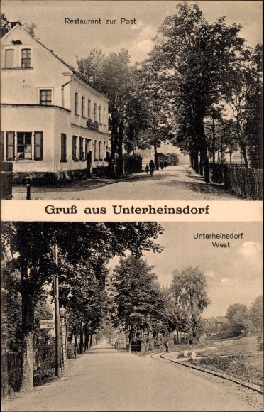 Ak Unterheinsdorf Heinsdorfergrund Saksen, Restaurant zur Post, straatgedeelte