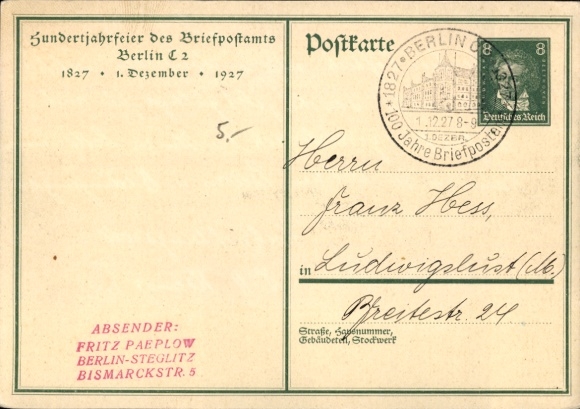 Postal stationery Postcard Berliner Postträger around 1827, Postamt C2