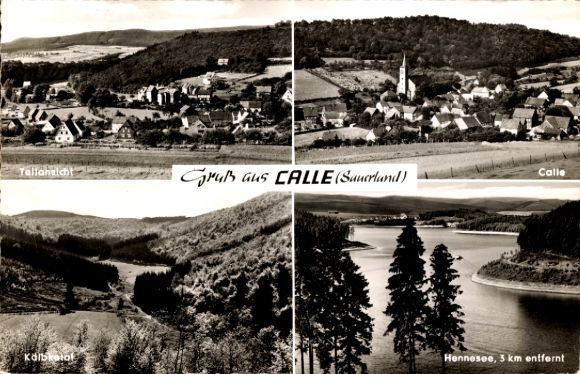 Ak Calle Meschede in het Sauerland, gedeeltelijk zicht, Hennesee, Kölbketal